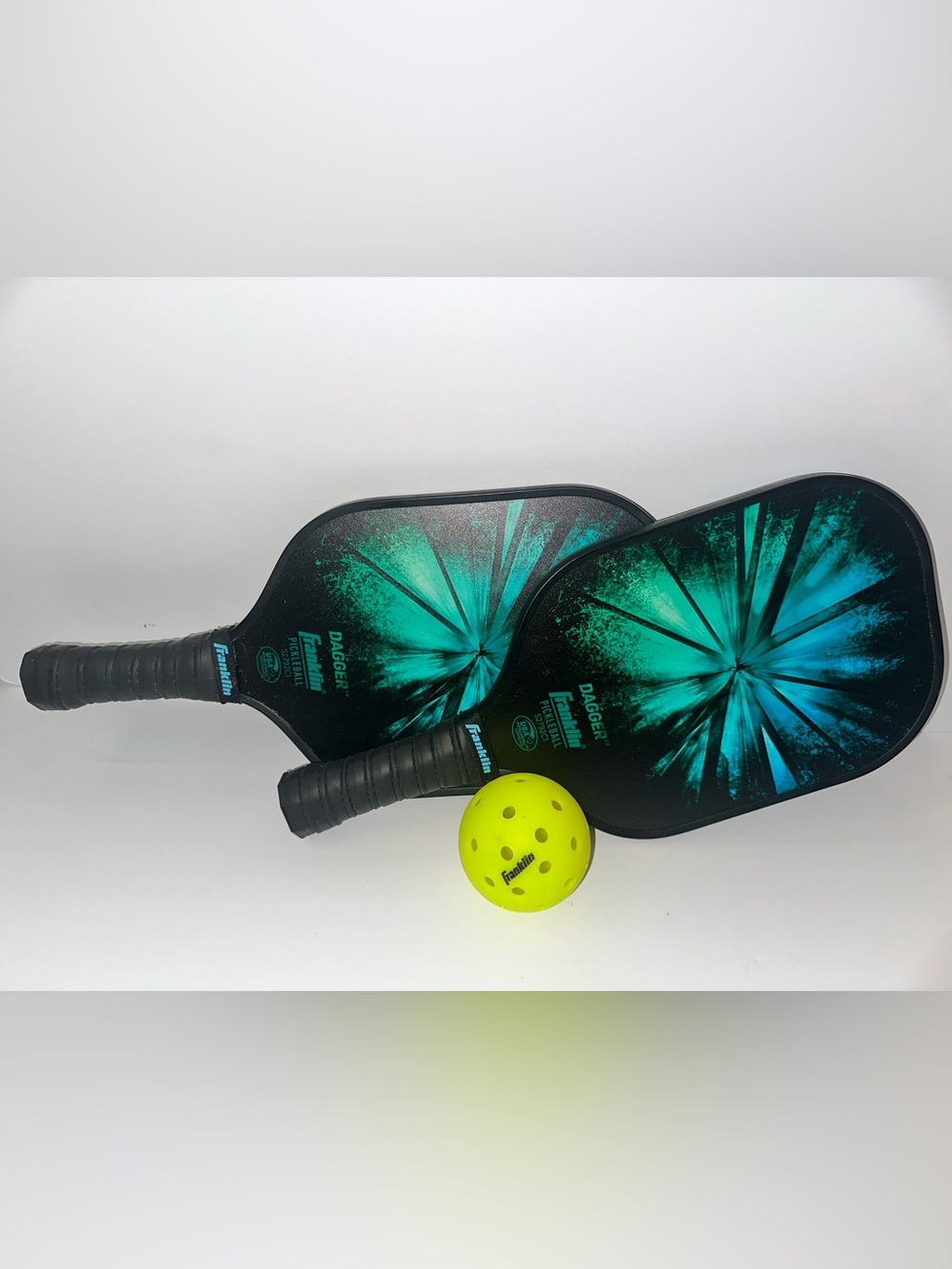 Franklin Dagger Pickleball Paddle Set in Teal & Black with Yellow Ball